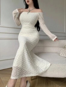 Celisse Women's Off Shoulder Elegant & Exquisite Wedding Party Dress - Apricot - View 6