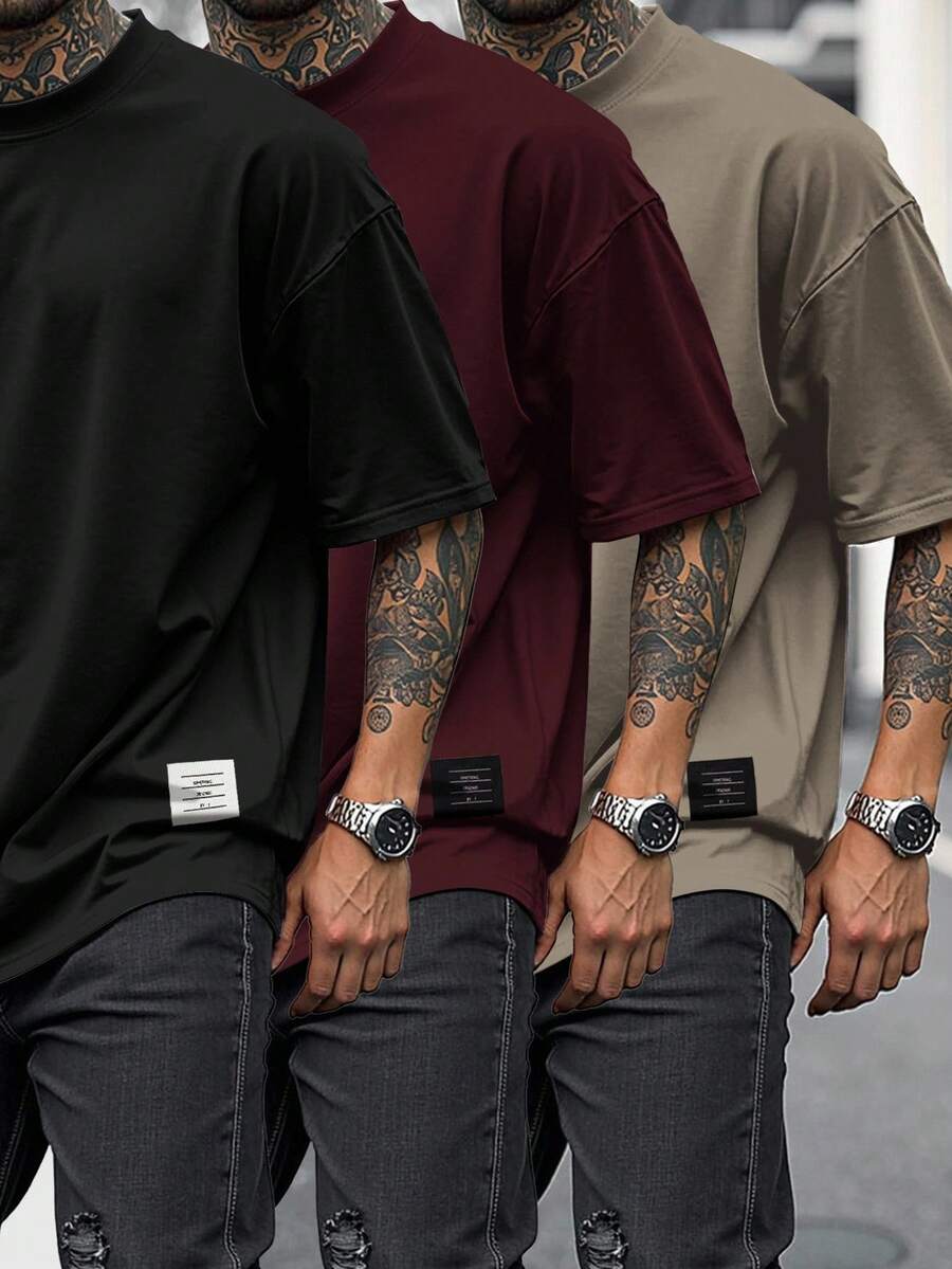 Manfinity Homme 男士休闲图案圆领短袖T恤 - 黑色 - 查看 1