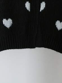 Sparklyn 女孩心形图案手工蝴蝶结针织长袖毛衣 - 黑色 - 查看 6