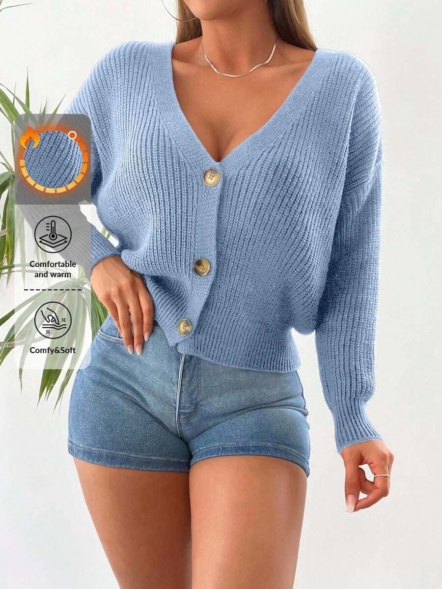 EURMUSE Women's Solid Color Drop Shoulder Long Sleeve Casual Knit Cardigan, Autumn/Winter