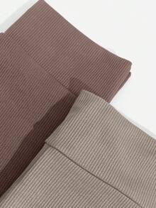 EURMUSE 2pcs Women Casual Solid Color Ribbed High Waist Leggings, Suitable For Daily Commute - Multicolor - View 2