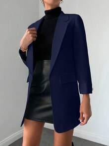 EURMUSE Áo khoác blazer cổ bẻ thường ngày dành cho nữ, mùa thu - Màu xanh hải quân - Xem 3