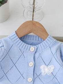 SHEIN Playful Pals 2件套时尚女婴长袖上衣和裙子套装 - 淺藍色 - 查看 3