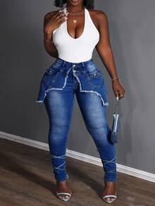 Slaydiva Quần Jeans Skinny Thời Trang Thường Ngày Cho Nữ Cỡ Lớn - Rửa tối - Xem 6