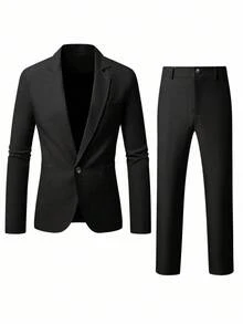 Manfinity Mode 男士浅灰色V领休闲西装套装，春夏