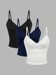 Sweetra 3pcs Plus Size Women Lace Camisole And Tank Top Set, Casual & Comfortable - Multicolor - View 1