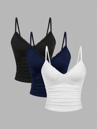 Sweetra 3-pack plusstorleks set med spetslinne och linne för kvinnor, avslappnat och bekvämt