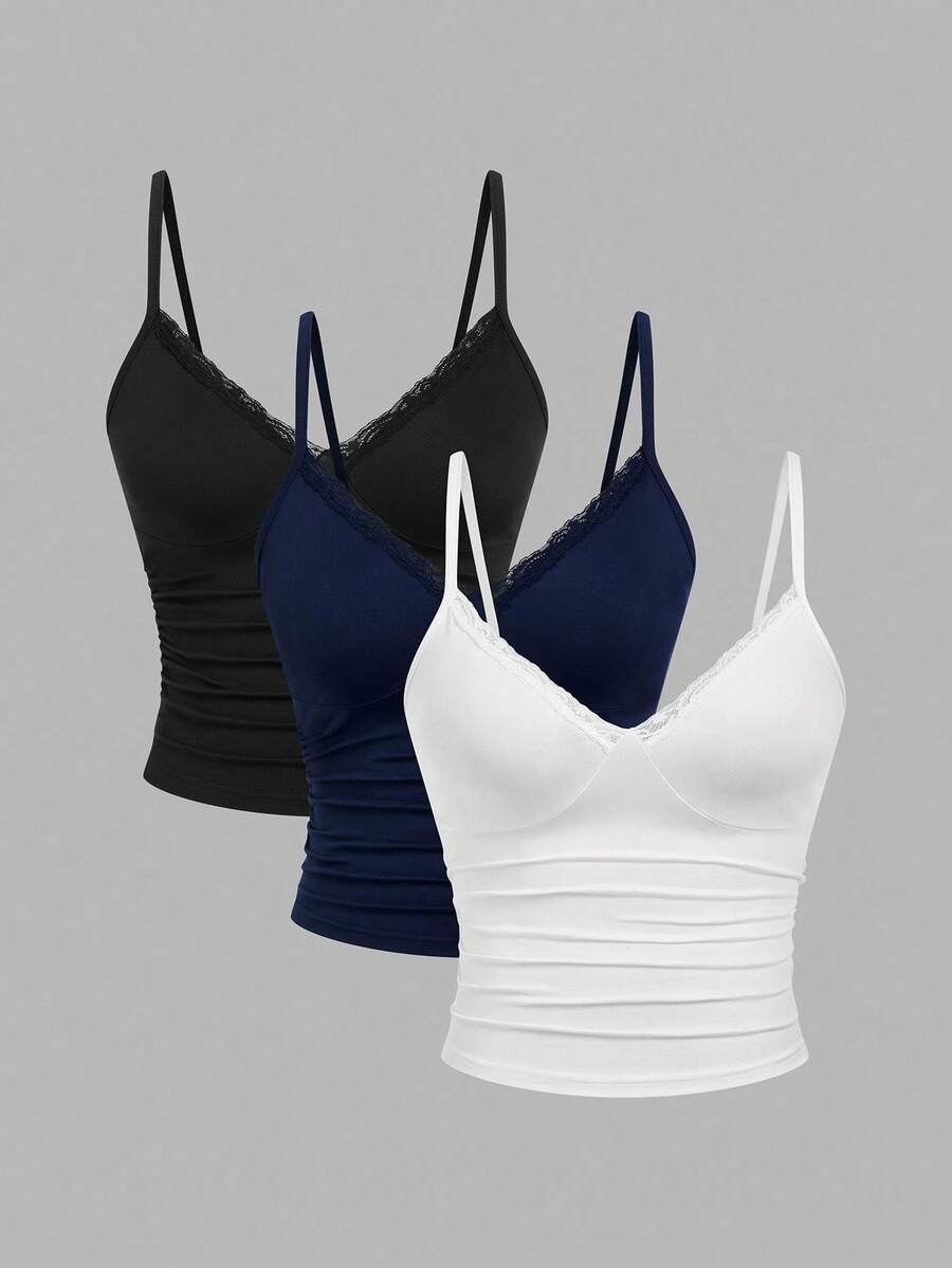 Sweetra 3pcs Plus Size Women Lace Camisole And Tank Top Set, Casual & Comfortable - Multicolor - View 1