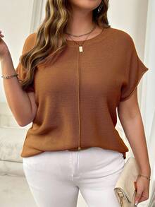 Vionelle 大码纯色休闲针织毛衣 - 棕色 - 查看 5