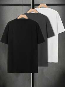 Manfinity Homme 男士休闲图案圆领短袖T恤 - 黑色 - 查看 4