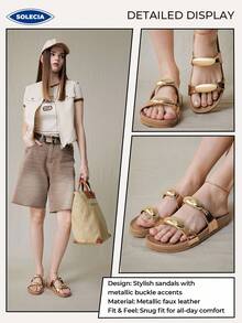 Solecia 女士时尚棕色露趾丁字裤休闲系带舒适平底凉鞋，春夏假日季 - 棕色 - 查看 7