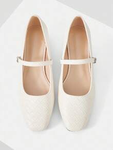 Mnmlis 女士时尚平底凉鞋 - 休闲扣带后盖格子方头凉鞋 - 简约舒适透气一脚蹬鞋 - 米色 - 查看 2