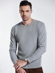 Manfinity CityGents Men's Casual Fashion Long Sleeve Crew Neck Pullover Sweater, Fall/Winter - Grey - View 1