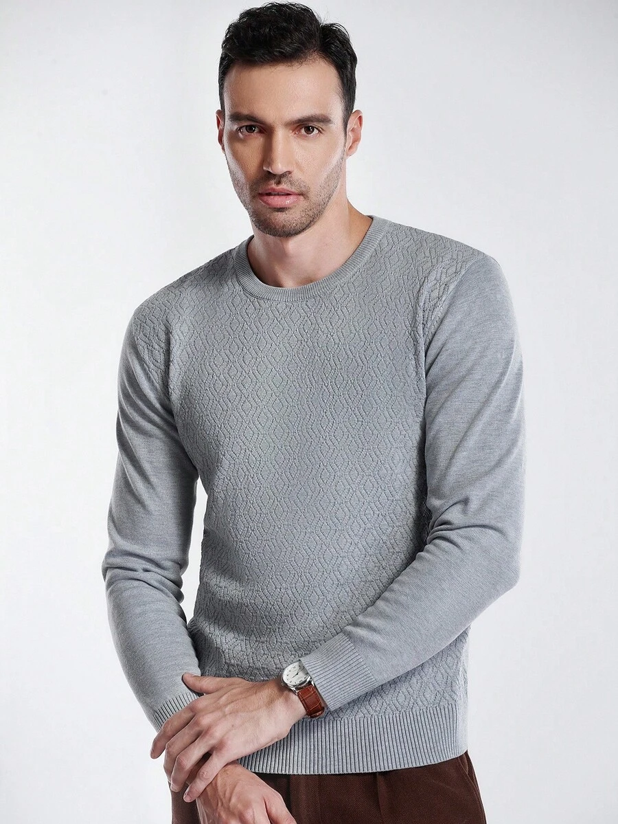 Manfinity CityGents Men's Casual Fashion Long Sleeve Crew Neck Pullover Sweater, Fall/Winter - Grey - View 1