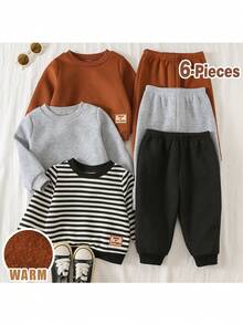 Loomiva 6件套男婴柔软针织提花圆领长袖运动衫和松紧腰裤套装 - 彩色 - 查看 6