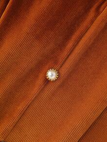 GlowEve 女士天鹅绒撞色丝带腰部 A 字优雅日常通勤商务法式浪漫约会派对圣诞节无袖棕色吊带连衣裙 - 棕色 - 查看 7