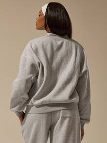 MUSERA ESSENTIALS 拉链罗纹袖口卫衣 冬季返校休闲日常基础款卫衣 - 淺灰色 - 查看 4