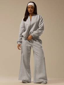 MUSERA ESSENTIALS 拉链罗纹袖口卫衣 冬季返校休闲日常基础款卫衣 - 淺灰色 - 查看 5