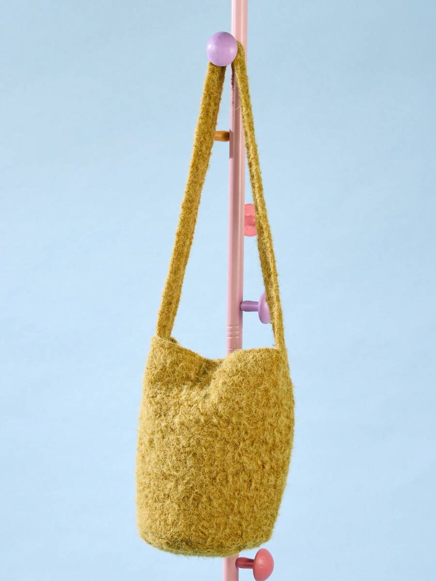Joivida 1 pieza Bolso de tela de estilo retro clásico, bolso de hombro de unicolor de material de lana mostaza, estilo perezoso y casual, adecuado para viajes y fotografía, de gran capacidad - Multicolor - Ver 1
