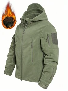 Manfinity Homme Men's Autumn/Winter Zip-Up Hooded Fleece Jacket, Casual - Army Green - View 1