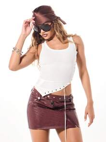 SUMWON WOMEN Áo tank top không tay, kiểu dáng bohemian, buộc dây bên hông, thích hợp cho lễ hội, mùa hè, thời trang, phong cách cổ yếm, đi biển, đường phố. - trắng - Xem 6