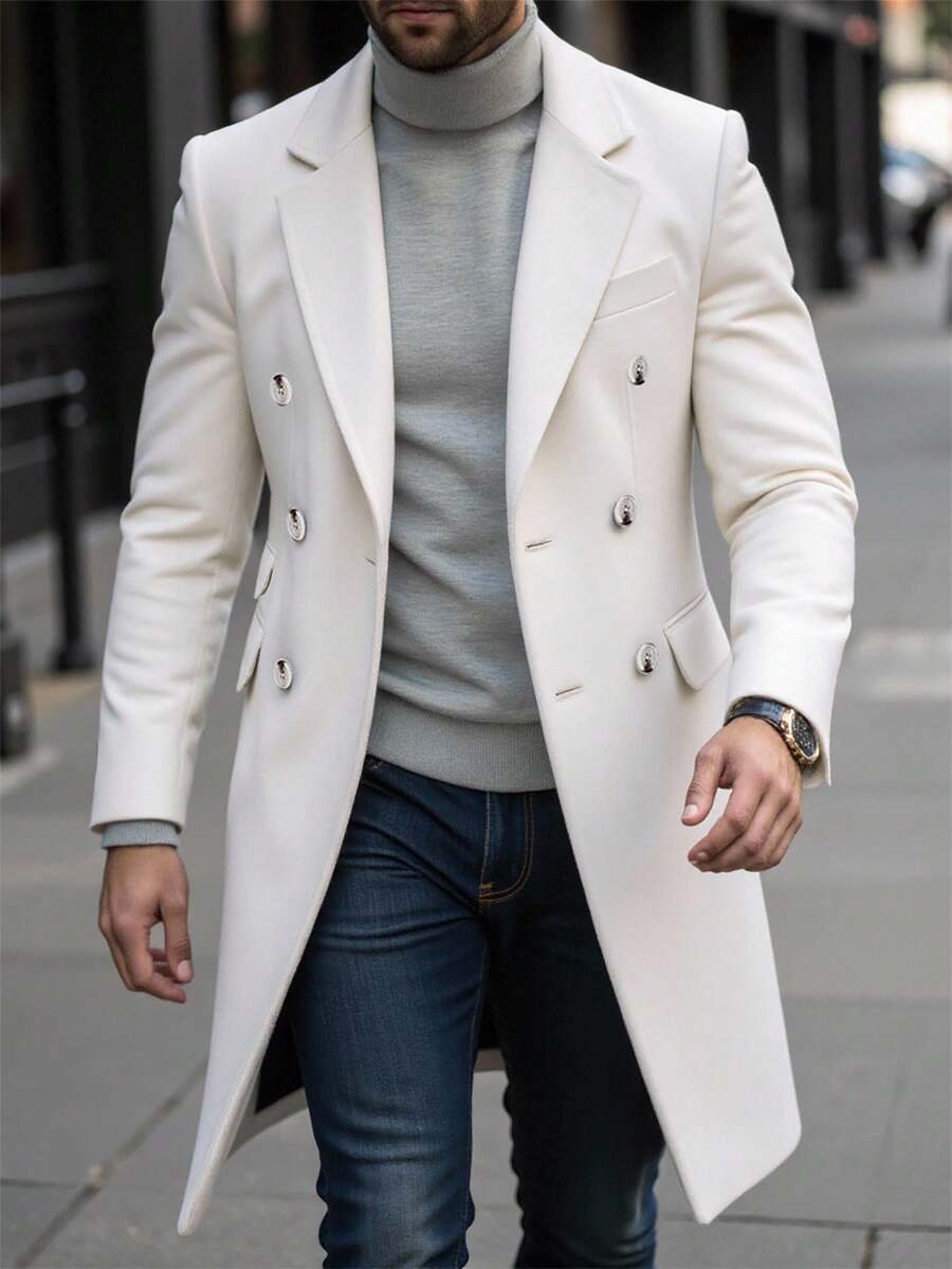 Manfinity Homme Áo khoác nam tay dài cài nút túi trơn màu, áo khoác đi chơi mùa thu, quà tặng cho bạn bè, chồng, bạn trai - Màu be - Xem 1