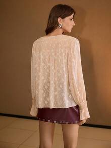 MOTF PREMIUM 浪漫系带飘逸波西米亚风衬衫 - 卡其色 - 查看 3