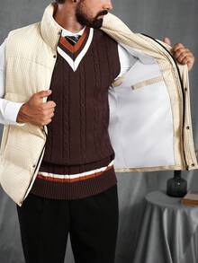 Manfinity CasualCool Men's Quilted Zip-Up Button Vest, Warm For Autumn/Winter - Beige - View 6