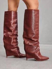 CUCCOO SZL Botas de tacón de aguja de punta fina para mujer, diseño de material de doble capa de PU marrón, moda minimalista cómoda para uso diario, fiesta, evento, con cremallera lateral y de fácil puesta