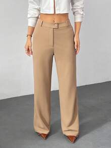 SHEIN PETITE Women's Elastic Solid Color Elegant Suit Pants Autumn And Winter Matching