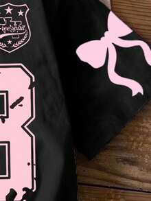 SHEIN Leap Crew Sweet Bow & 28 Numeral Graphic Tween Girls Casual Minimalist Short Sleeve Round Neck T-Shirt, Suitable For Summer - Multicolor - View 5