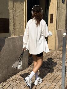 Camicetta bianca a maniche lunghe con colletto alla coreana per ragazze/adolescenti