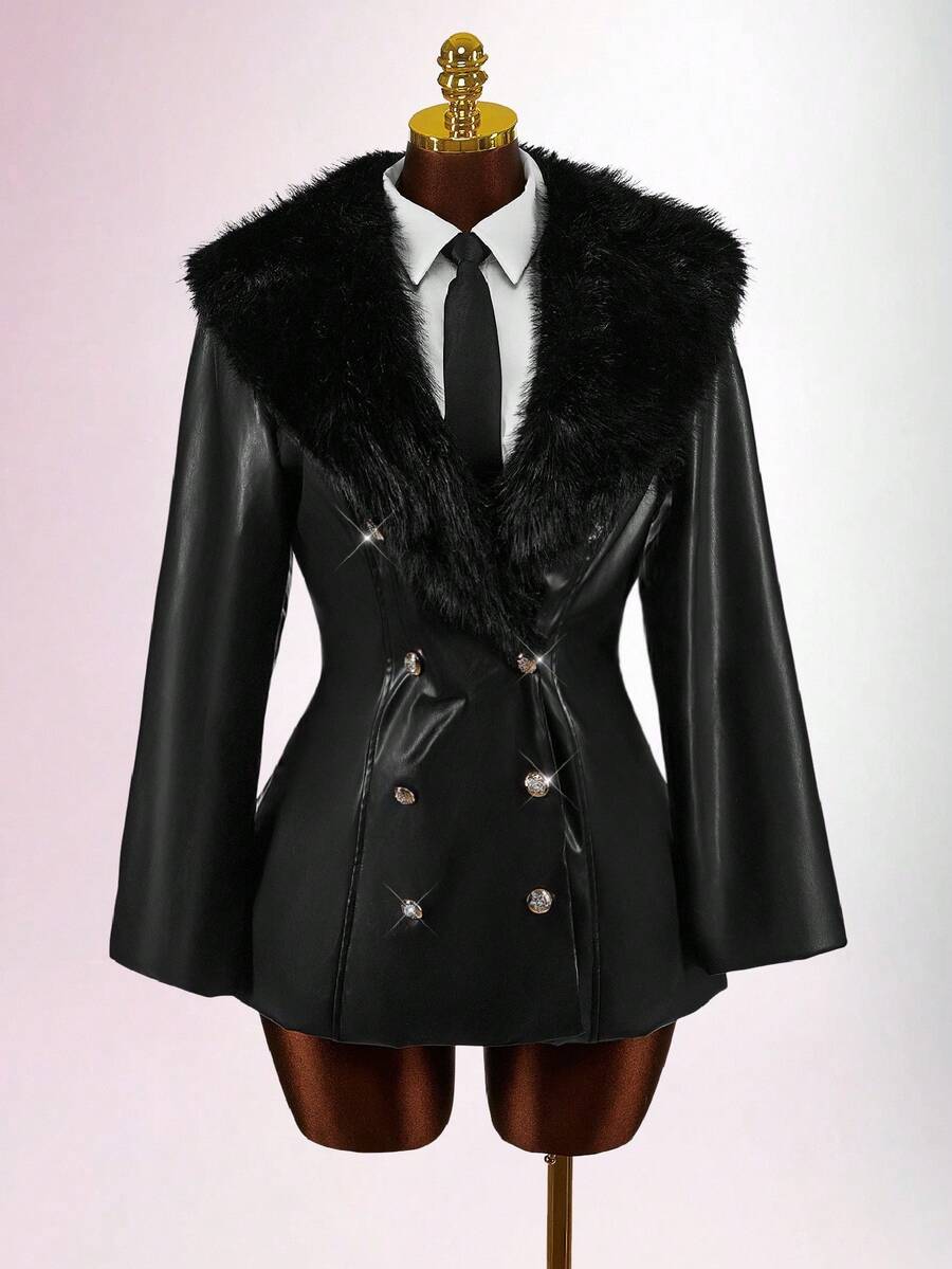 Amplova Y2K Plus Size Black Lightweight Long Sleeves Jackets Valentine Winter - Black - View 1