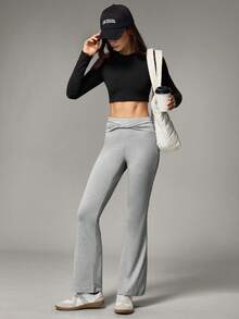 Hanevo Women's Autumn/Winter Casual Sports Yoga Twist Flare Pants - Grey - View 6
