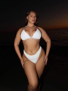 Nezia Cruz Summer Beach Chain Linked Halter Triangle Bikini Set - White - View 1