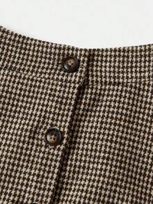 Serisse Kids Tween Girls' Casual Everyday Vintage Versatile Elegant Houndstooth Button Front A-Line Skirt, Collegiate Patterned Skirt, Khaki Skirts, Brown Skirt, Cute Skirt, Skirt Outfit