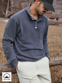 Manfinity Nomadique Men Solid Color Minimalist Casual Long Sleeve Pullover Sweatshirt, Fall