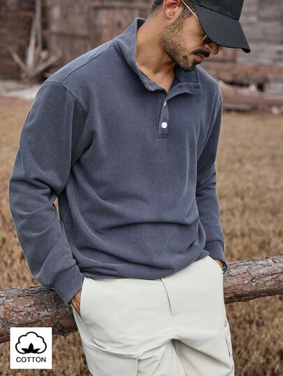 Manfinity Nomadique Herr Enfärgad Minimalistisk Casual Långärmad Pullover, Höst