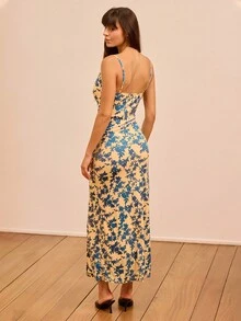 lacRébo Printed Cowl Neck Maxi Dress With Ruched Sides And Side Slit Fall Women Clothes Autumn Outfits Fall Women Clothes Spring Summer Evening Dress Party Dress Date Night Dress  Party Outfits - Multicolor - View 8