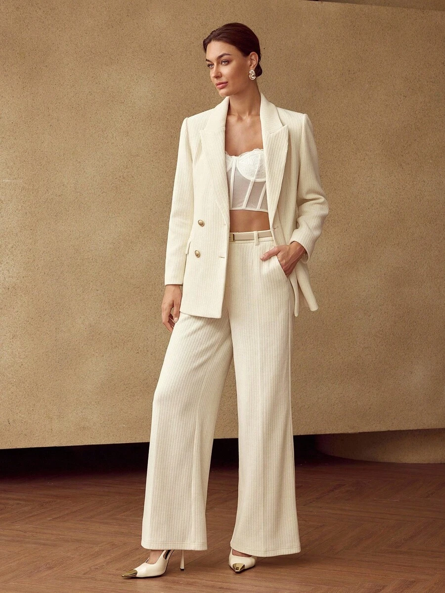 MOTF PREMIUM WOMEN'S CHENILLE CORDUROY WIDE LEG STRAIGHT PANTS, AUTUMN/WINTER - Beige - View 1