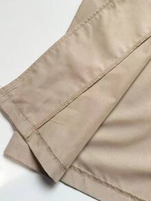 1 件青少年女孩翻领长袖宽松长款风衣夹克，秋季休闲通勤外套 - 卡其色 - 查看 8