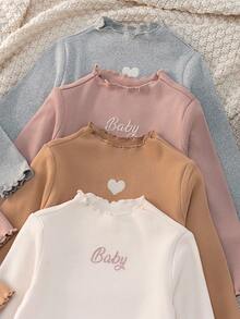 Loomiva 4件套女婴字母图案针织柔软圆领长袖套装