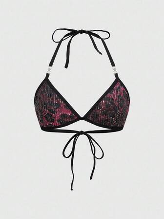 ROMWE Avant Y2K Sequins Embroidered Halter Neck Backless Bralette