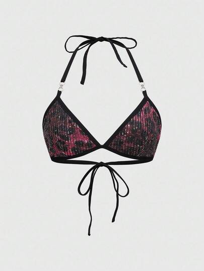 ROMWE Avant Brassière dos nu avec encolure à col montant et broderie de sequins Y2K