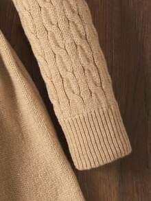 SHEIN Tween Girl Casual Solid Color Knitted Stand Collar Long Sleeve Sweater Dress - Khaki - View 5
