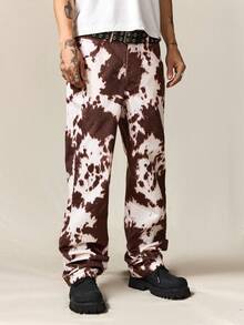 ROMWE MEN Street Life Men Retro Casual Cow Print Pants, Fall - Brown - View 5