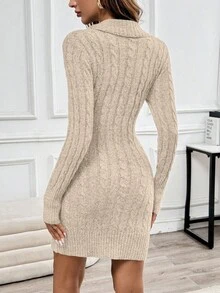 EMERY ROSE Vestido de suéter de manga larga con cuello cómodo - Albaricoque - Ver 2