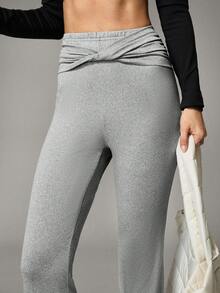Hanevo Women's Autumn/Winter Casual Sports Yoga Twist Flare Pants - Grey - View 4