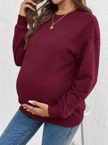 SHEIN 宽松休闲孕妇和哺乳上衣 - 酒紅色 - 查看 3