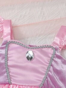 SHEIN Playful Pals Prinzessin Blau Palast Stil Strass Mesh Baby Kleid